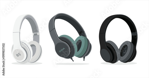 Professional black stereo headphones with a studio microphone isolated on a white background for high-quality audio listening and music technology