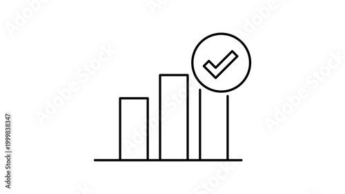 Foto Voting Poll and Survey Results Minimalist Black Line Vector Icon with a Checkmark Over a Bar Chart