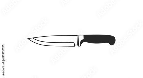 Black handled sharp kitchen knife illustration.