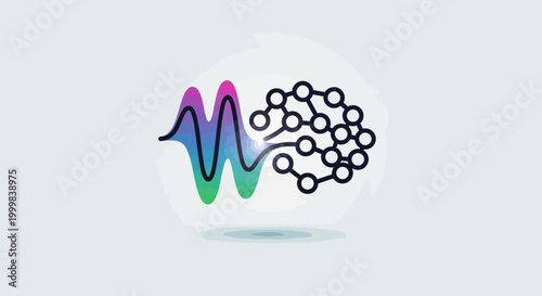 Abstract illustration of a brain with neural network and sound waves.