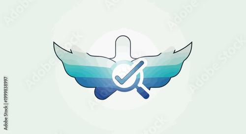 Abstract illustration of a checkmark symbol with wings, representing success and approval.