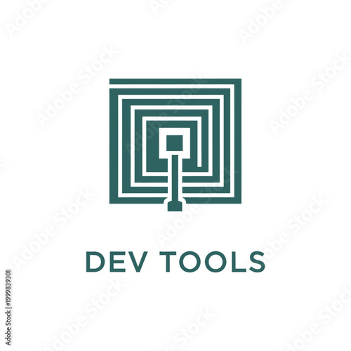 Square labyrinth style dev tools logo designed for technical software development.