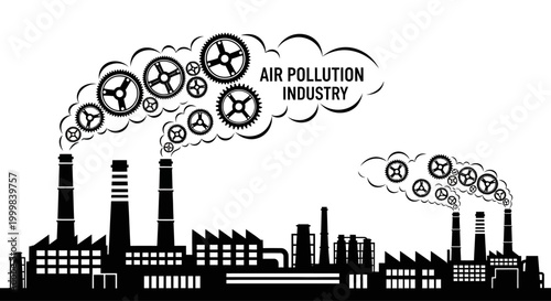 Industrial factory silhouette with gear smoke representing air pollution.