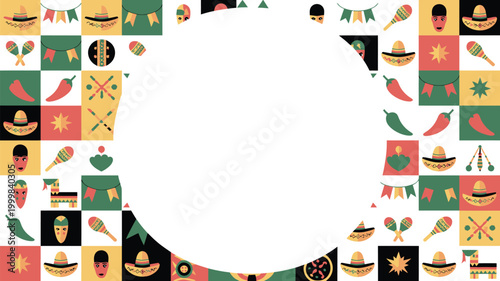 Vibrant mexican fiesta pattern with sombreros maracas chili peppers and festive bunting ideal for cinco de mayo celebrations cultural events and south american themed designs