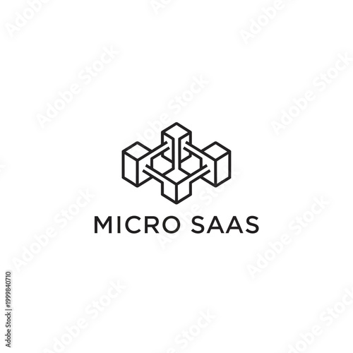 Isometric blockchain structure logo design for micro saas software development firm.