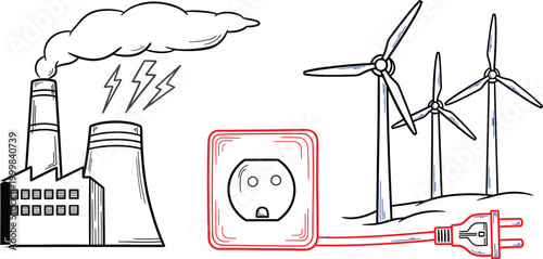 Contrasting energy sources pollution vs renewable power and sustainable future