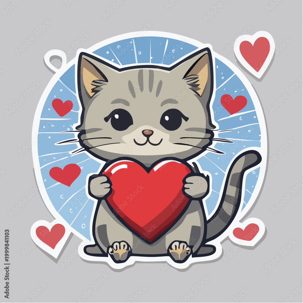 Fototapeta premium Cute Cat Holding a Red Heart