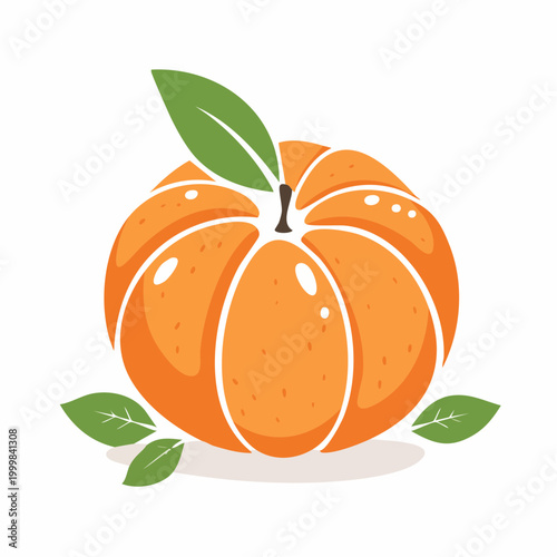 Stylized Orange Fruit with Green Leaves
