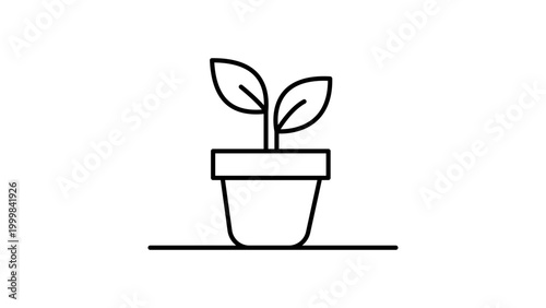 Fotografie Minimalist Potted Plant Vector Icon with Editable Stroke; Clean Black Line Illustration of a Small Sprout in a Pot, Perfect for Nature, Growth, Gardening, and Eco-Friendly Graphic Design Projects