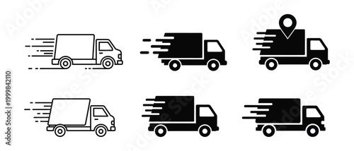 Delivery truck silhouettes a set of vector icons representing fast shipping and logistics