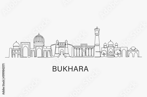 Canvas Print Flat Design one line without breaking the Bukhara city.