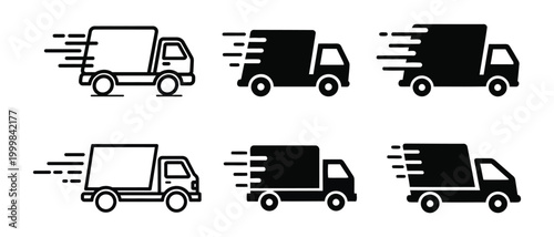 Delivery truck silhouettes a set of fast moving vehicle icons