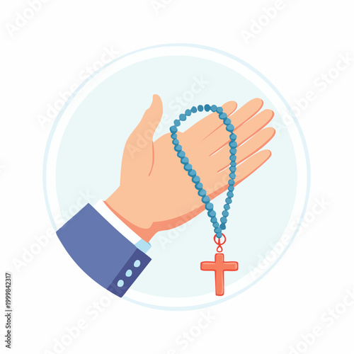 Hand holding rosary beads with cross