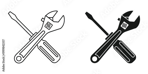 Two adjustable wrenches a black and white illustration of essential tools
