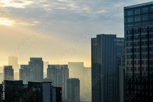 City background in sunset