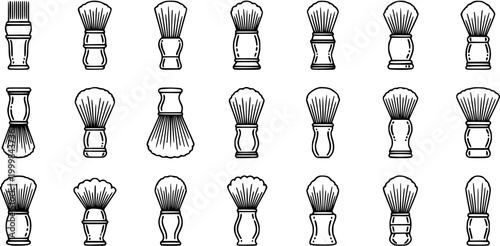 Black and White Line Art Collection of Various Shaving Brushes