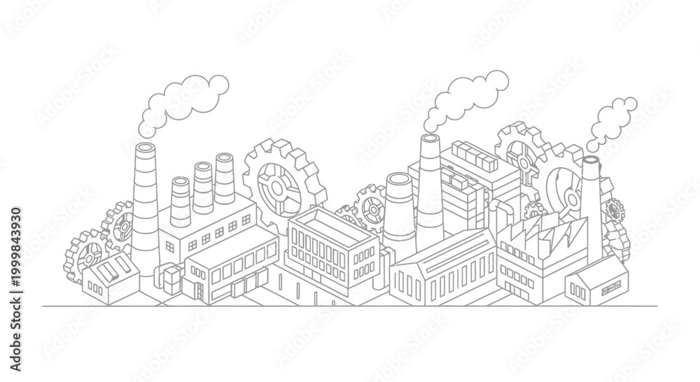 Naklejka premium Isometric industrial plant manufacturing factory complex sketch.