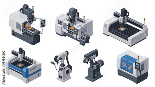 Set of industrial automation and manufacturing machinery icons