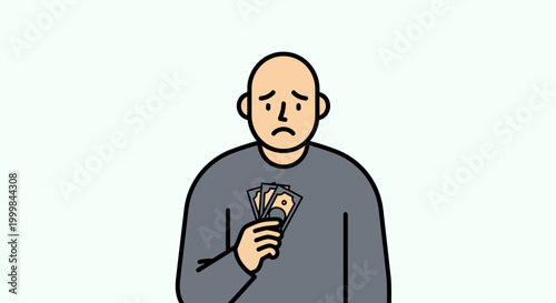 Man holding cash with worried expression.