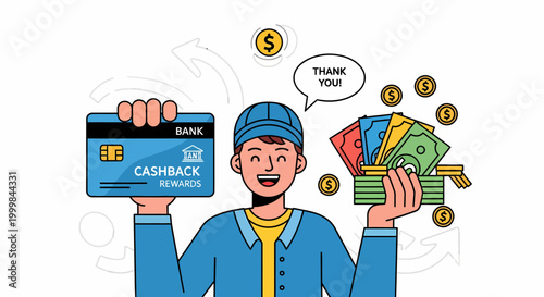 Man holding cashback credit card money.