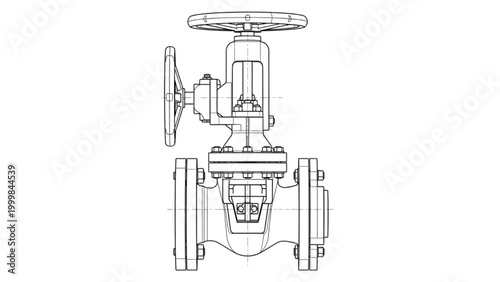 Detailed Technical Blueprint of an Industrial Gate Valve for Fluid Control Systems
