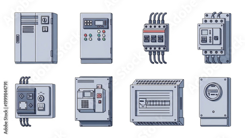 Pixel Art Collection Essential Electrical Control Panels and Components Set