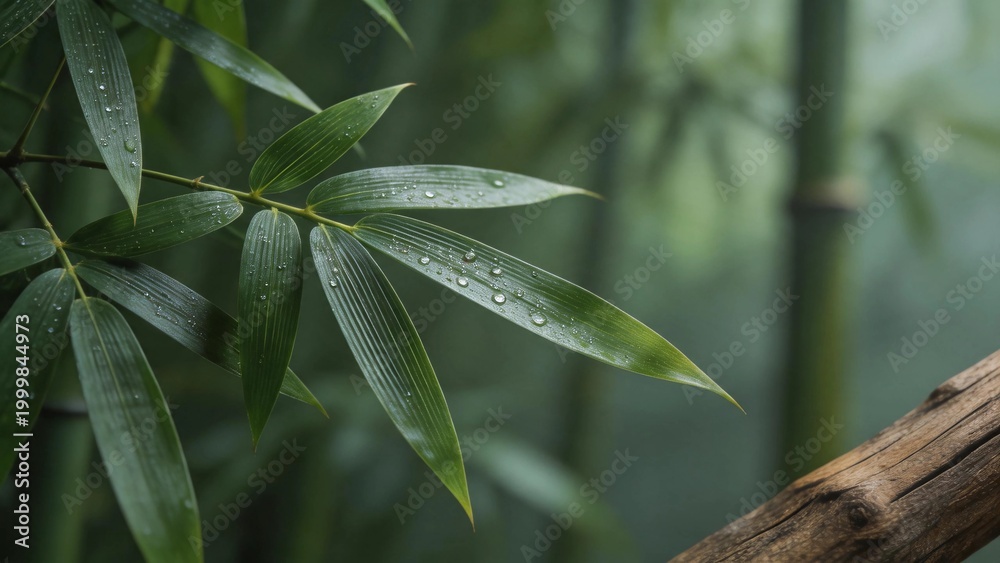 Obraz premium Dewy Bamboo with Ancient Wood