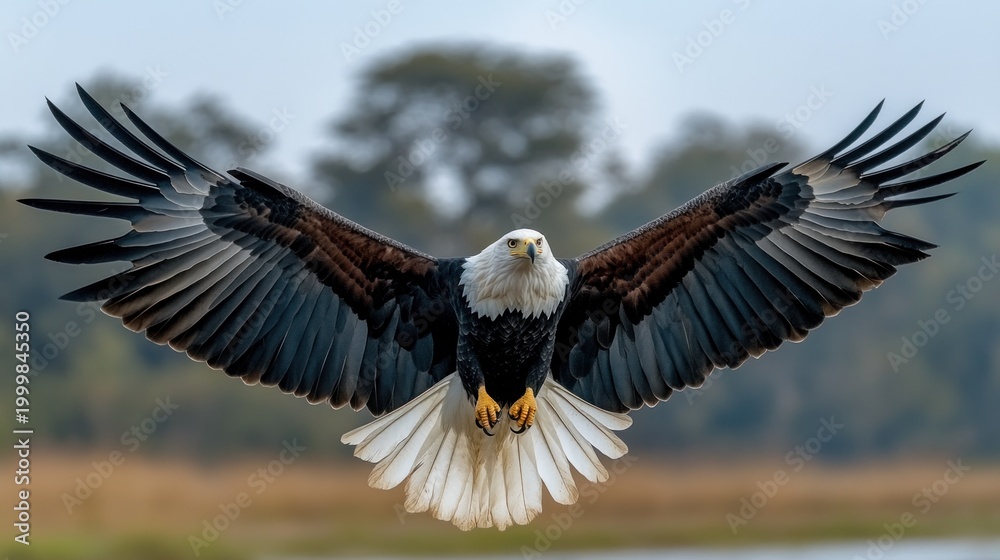 Fototapeta premium Powerful eagle in flight, wings spread wide
