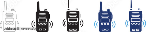 Walkie talkie icon set .Portable radio communication symbol. Emergency, alert and safety sign. Wireless transmitter .Wireless walkie-talkie symbol pack.
