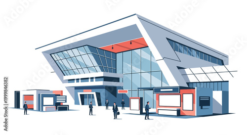 Modern Exhibition Center with People, Trade Show Hall, Business Conference Venue