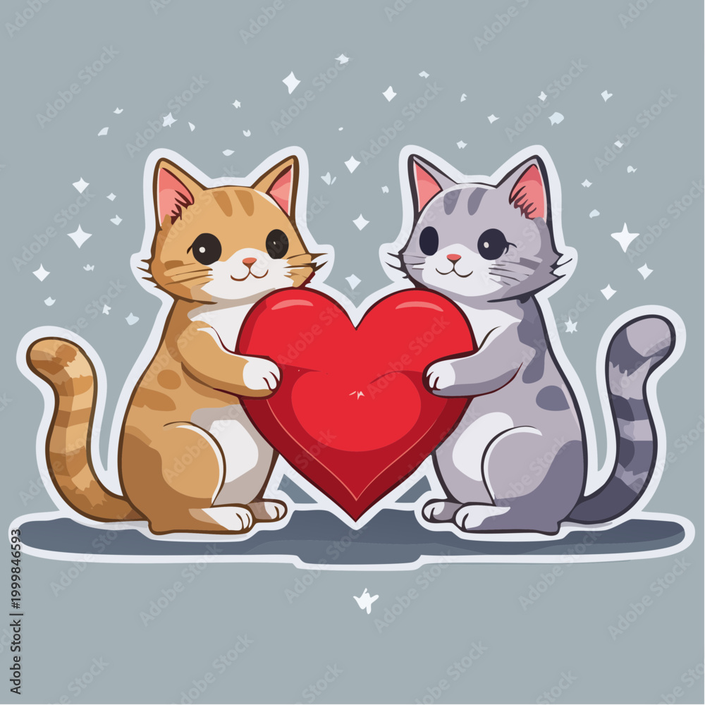 Fototapeta premium Two Cute Cats Holding a Red Heart
