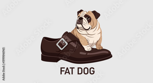 Adorable Bulldog Puppy Comfortably Resting Inside a Brown Leather Shoe.