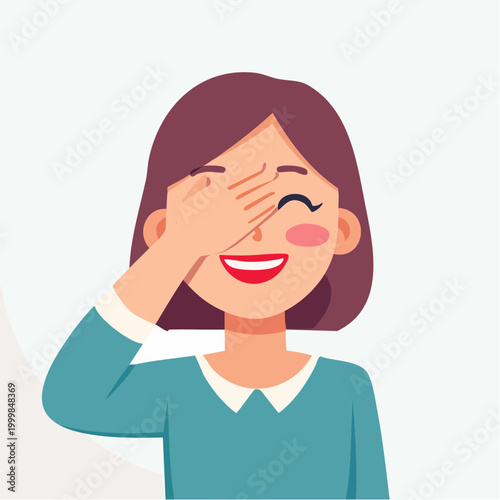 Woman Laughing and Covering Eyes with Hand