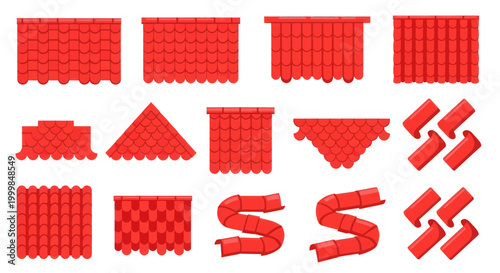 Red Roof Tiles Collection: Various Patterns and Styles for Architecture