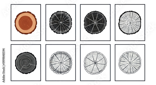 Εκτύπωση καμβά Tree Ring Cross-Sections Collection: Growth, Age, Wood Texture, Natural Patterns