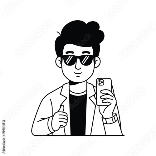 Stylish Young Man Wearing Sunglasses Taking Selfie Illustration