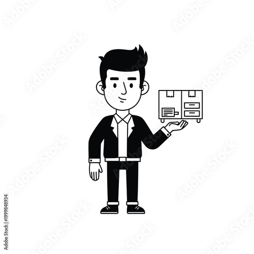 Cartoon Man Holding Storage Boxes Illustration
