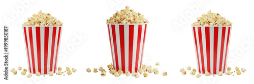 Billede på lærred Red And White Striped Popcorn Bucket Tub Isolated Movie Snack Theater Food Salty