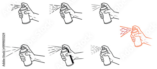 Spray bottle aerosol mist dispenser line icon set