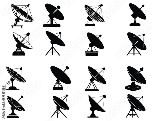 Satellite dish antenna communication technology icon set