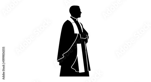 Catholic Priest Standing in Robes Silhouette.