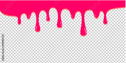 Wavy syrup illustration. Dripping candy illustration background. Pink ice cream drip illustration. Fast food caramel drip illustration. Hand-drawn milk drip on transparent background.