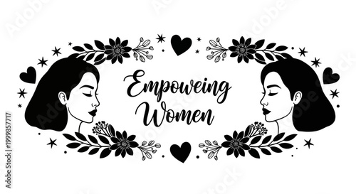 Empowering Women Illustration with Floral Decorative Frame.