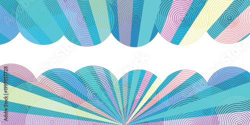 Abstract Geometric Background with Colorful Concentric Circles and Radiant Lines