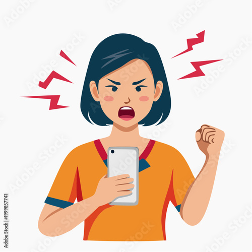 Angry Woman Yelling While Holding a Smartphone