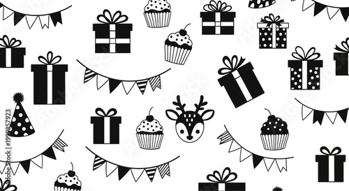 Seamless Pattern of Hand Drawn Festive Celebration Icons.