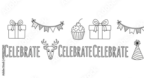 Hand Drawn Birthday and Celebration Doodle Elements Collection.