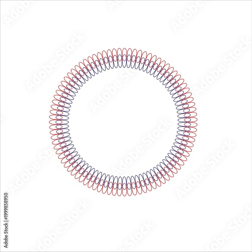 Abstract Circular Wave Pattern with Interlaced Red and Blue Lines on White Background