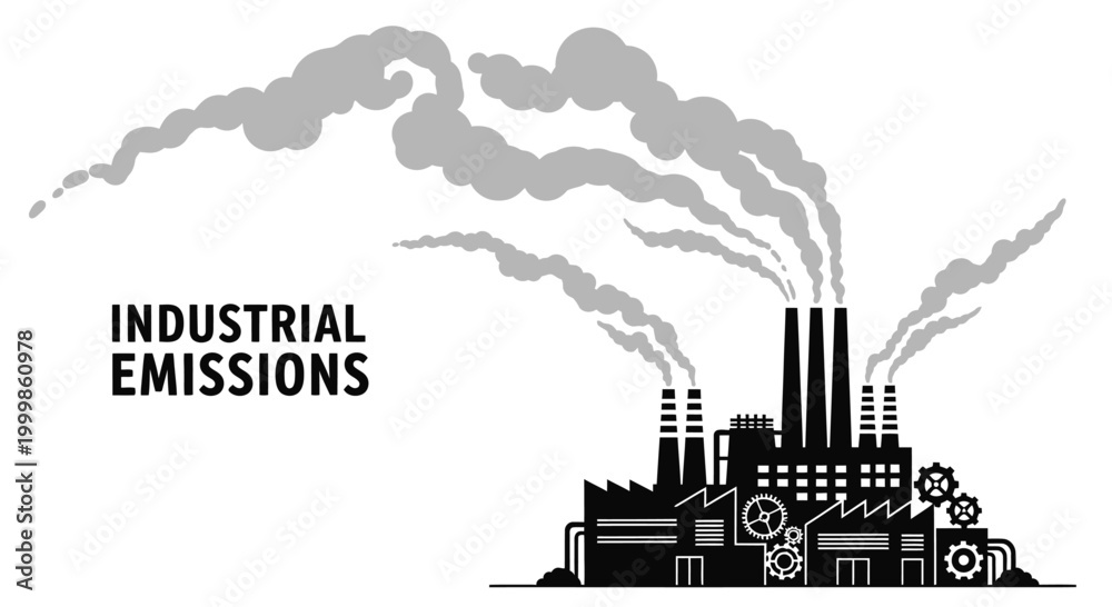 Fototapeta premium Industrial factory building with heavy smoke emissions from chimneys.