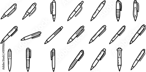 Billede på lærred Hand-drawn Ballpoint Pens Doodle Vector Set
